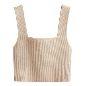 New, Large Women's Square Neck Sleeveless Solid Ribbed Knit Crop.
